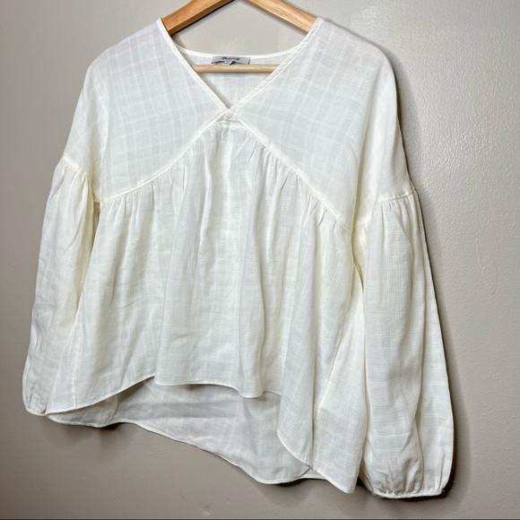 Madewell White Vneck Cropped Blouse Long Balloon Sleeves Size XS - Picture 3 of 7
